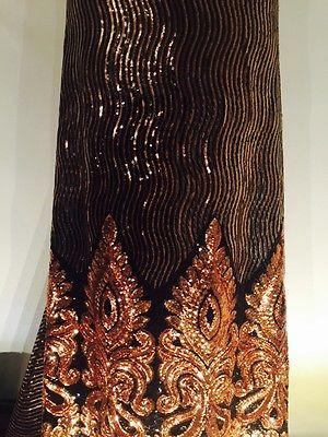 Black Net fabric with Metallic sequins border embroidery dress fabric Mtex M193