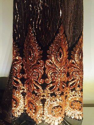 Black Net fabric with Metallic sequins border embroidery dress fabric Mtex M193