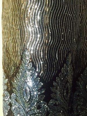 Black Net fabric with Metallic sequins border embroidery dress fabric Mtex M193