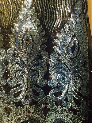 Black Net fabric with Metallic sequins border embroidery dress fabric Mtex M193