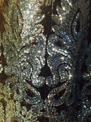 Black Net fabric with Metallic sequins border embroidery dress fabric Mtex M193