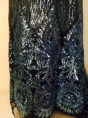 Black Net fabric with Metallic sequins border embroidery dress fabric Mtex M193