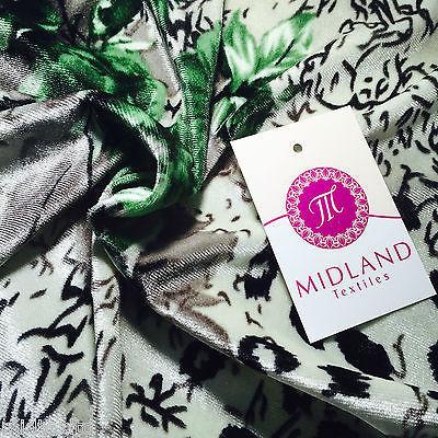 Cream Velvet with Green Floral Rose Print Stretch Velvet 58' M16-6 Mtex