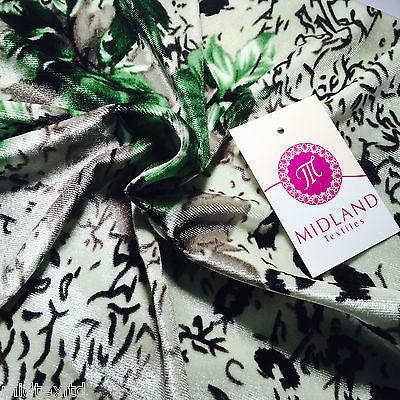 Cream Velvet with Green Floral Rose Print Stretch Velvet 58' M16-6 Mtex