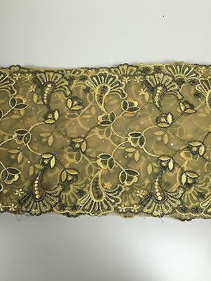 Border Style Embroided Datura flower Scalloped Net Fabric 8' Wide M235 Mtex