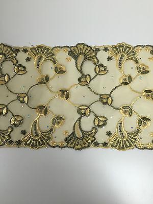 Border Style Embroided Datura flower Scalloped Net Fabric 8' Wide M235 Mtex