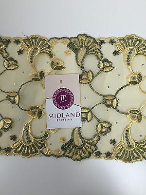 Border Style Embroided Datura flower Scalloped Net Fabric 8' Wide M235 Mtex