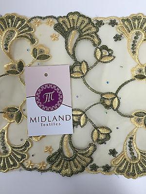 Border Style Embroided Datura flower Scalloped Net Fabric 8' Wide M235 Mtex