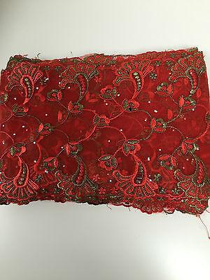 Border Style Embroided Datura flower Scalloped Net Fabric 8' Wide M235 Mtex