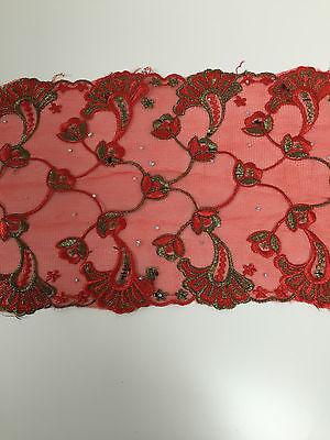 Border Style Embroided Datura flower Scalloped Net Fabric 8' Wide M235 Mtex