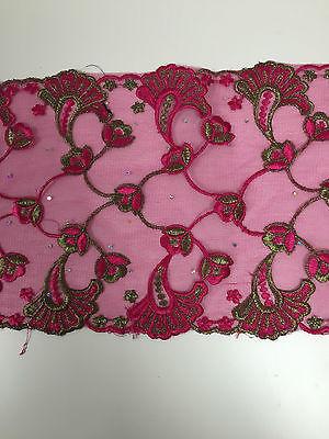 Border Style Embroided Datura flower Scalloped Net Fabric 8' Wide M235 Mtex