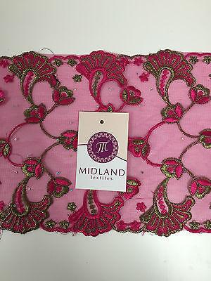 Border Style Embroided Datura flower Scalloped Net Fabric 8' Wide M235 Mtex