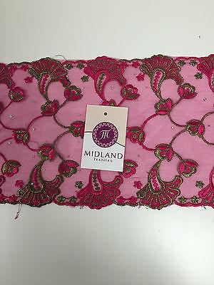 Border Style Embroided Datura flower Scalloped Net Fabric 8' Wide M235 Mtex