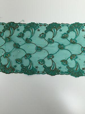 Border Style Embroided Datura flower Scalloped Net Fabric 8' Wide M235 Mtex