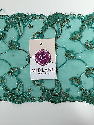 Border Style Embroided Datura flower Scalloped Net Fabric 8' Wide M235 Mtex