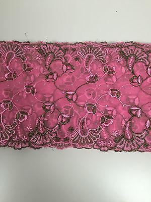 Border Style Embroided Datura flower Scalloped Net Fabric 8' Wide M235 Mtex