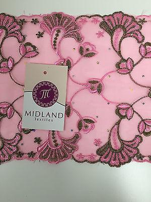 Border Style Embroided Datura flower Scalloped Net Fabric 8' Wide M235 Mtex