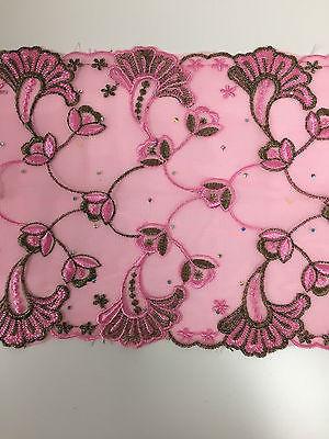 Border Style Embroided Datura flower Scalloped Net Fabric 8' Wide M235 Mtex