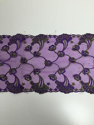 Border Style Embroided Datura flower Scalloped Net Fabric 8' Wide M235 Mtex