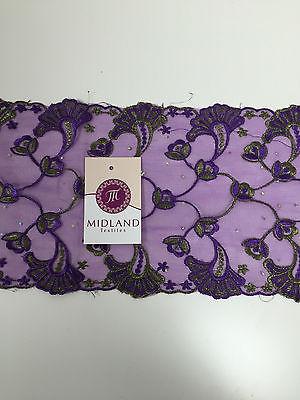 Border Style Embroided Datura flower Scalloped Net Fabric 8' Wide M235 Mtex