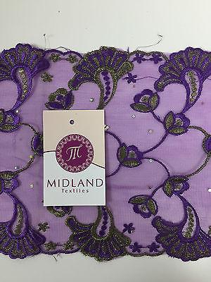 Border Style Embroided Datura flower Scalloped Net Fabric 8' Wide M235 Mtex