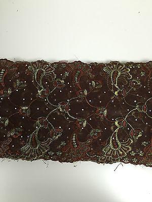 Border Style Embroided Datura flower Scalloped Net Fabric 8' Wide M235 Mtex