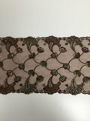 Border Style Embroided Datura flower Scalloped Net Fabric 8' Wide M235 Mtex
