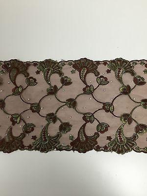 Border Style Embroided Datura flower Scalloped Net Fabric 8