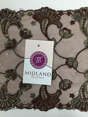 Border Style Embroided Datura flower Scalloped Net Fabric 8' Wide M235 Mtex