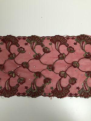 Border Style Embroided Datura flower Scalloped Net Fabric 8' Wide M235 Mtex