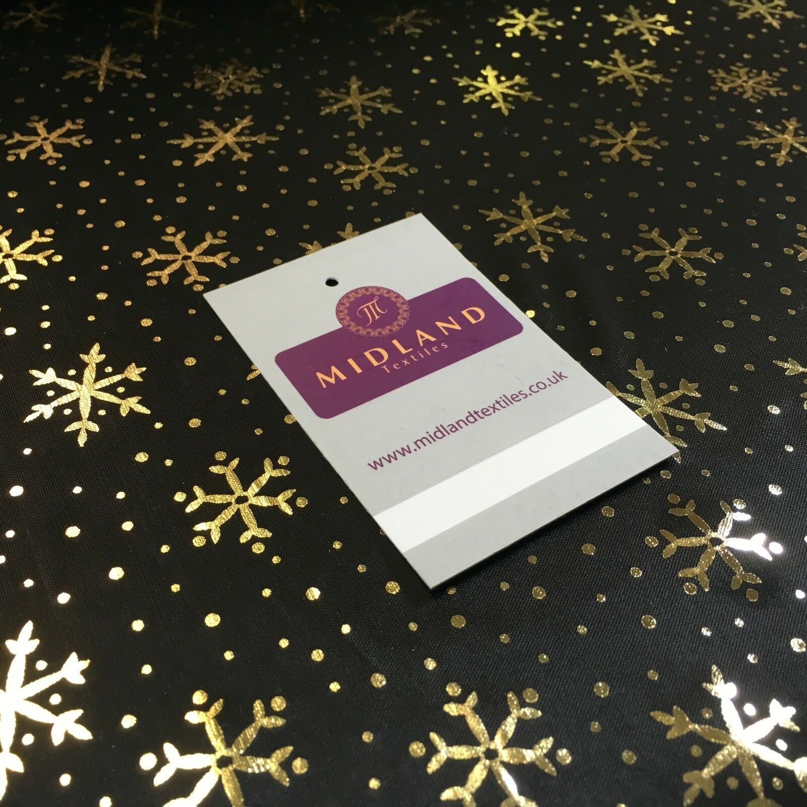 Black with gold Gold Snowflake Hologram Printed Computer foil fabric 45' M7-12