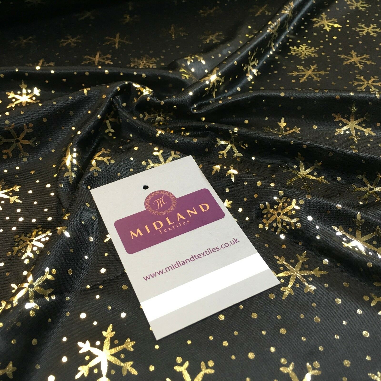 Black with gold Gold Snowflake Hologram Printed Computer foil fabric 45' M7-12