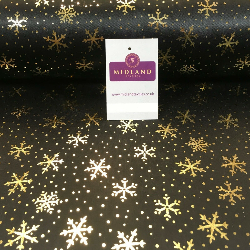 Black with gold Gold Snowflake Hologram Printed Computer foil fabric 45