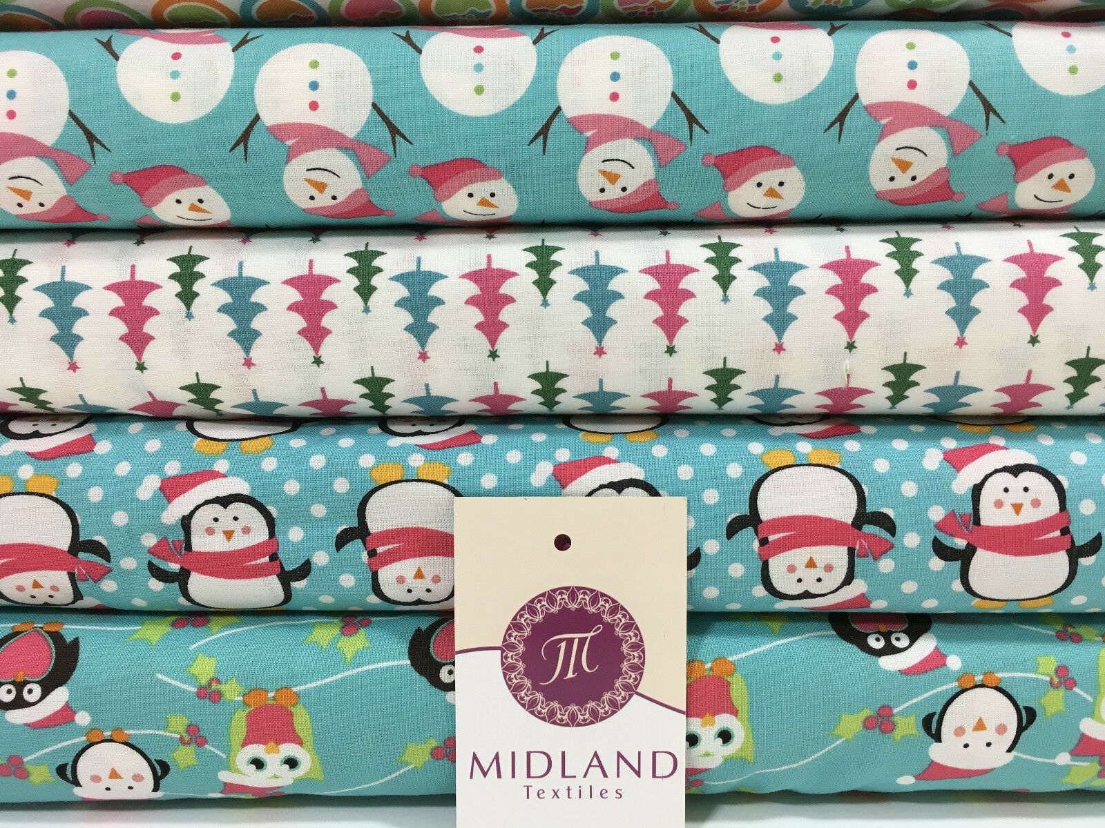 Blue Christmas themed Characters 100% Cotton Patchwork & Crafting Fabric 45'