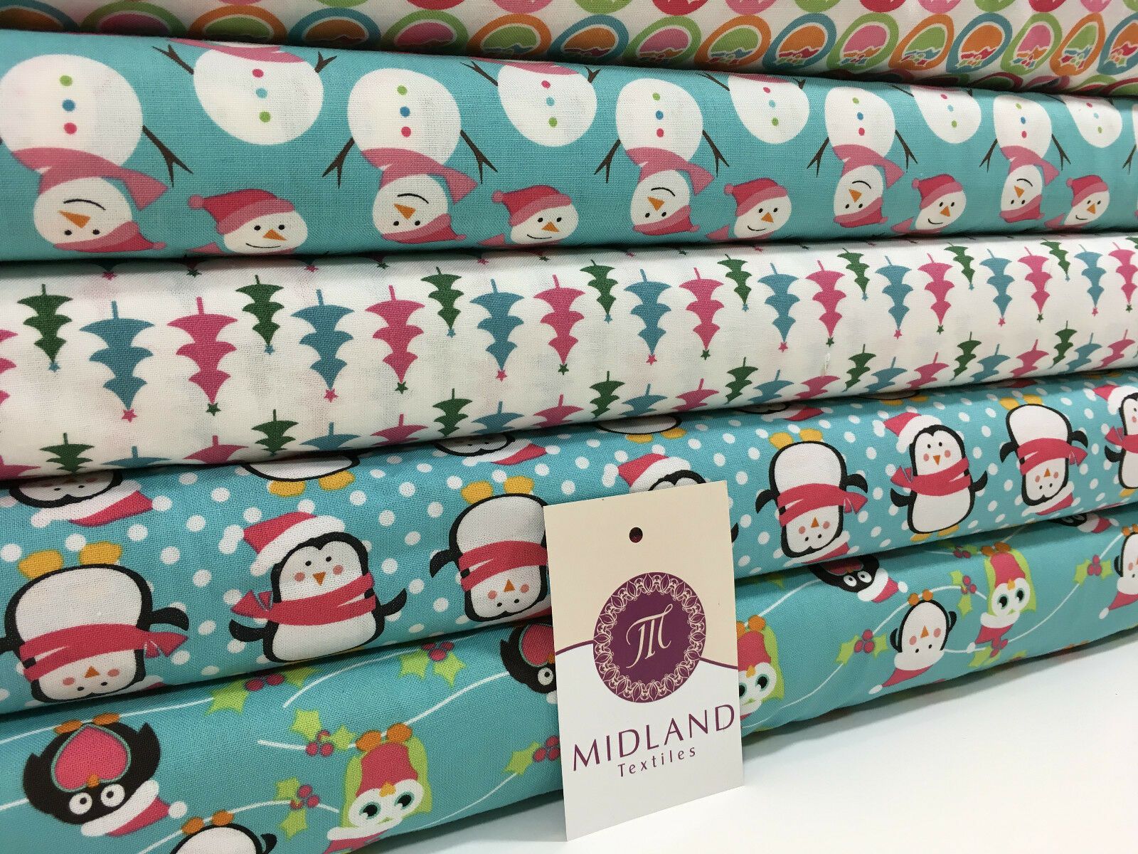 Blue Christmas themed Characters 100% Cotton Patchwork & Crafting Fabric 45'