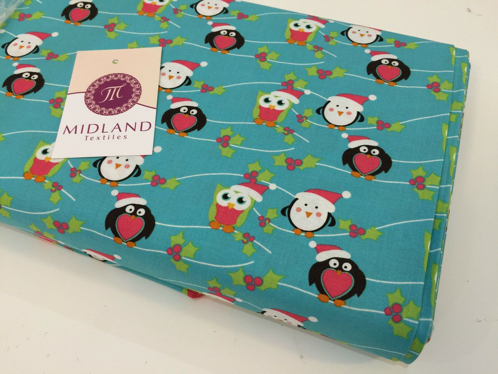 Blue Christmas themed Characters 100% Cotton Patchwork & Crafting Fabric 45'