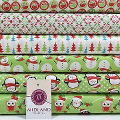 Green Christmas themed Characters 100% Cotton Patchwork & Crafting Fabric 45'