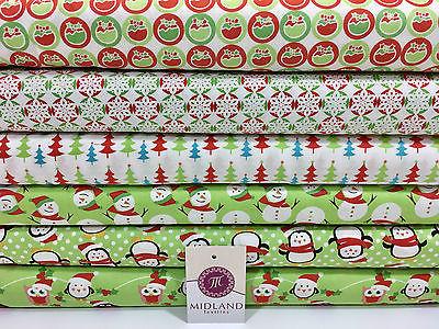 Green Christmas themed Characters 100% Cotton Patchwork & Crafting Fabric 45