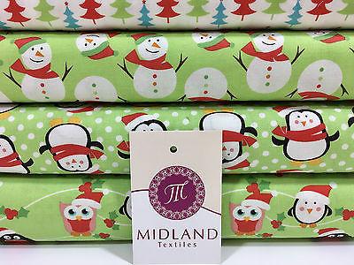 Green Christmas themed Characters 100% Cotton Patchwork & Crafting Fabric 45'