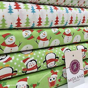 Green Christmas themed Characters 100% Cotton Patchwork & Crafting Fabric 45