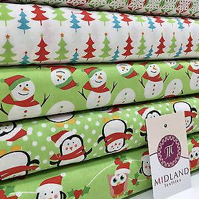 Green Christmas themed Characters 100% Cotton Patchwork & Crafting Fabric 45'