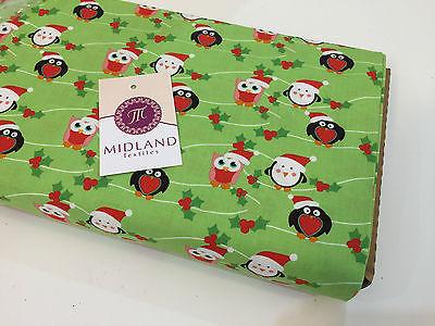 Green Christmas themed Characters 100% Cotton Patchwork & Crafting Fabric 45'