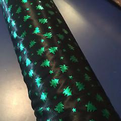 Green christmas tree on black Computer Foil Printed Fabric M7-4 Mtex