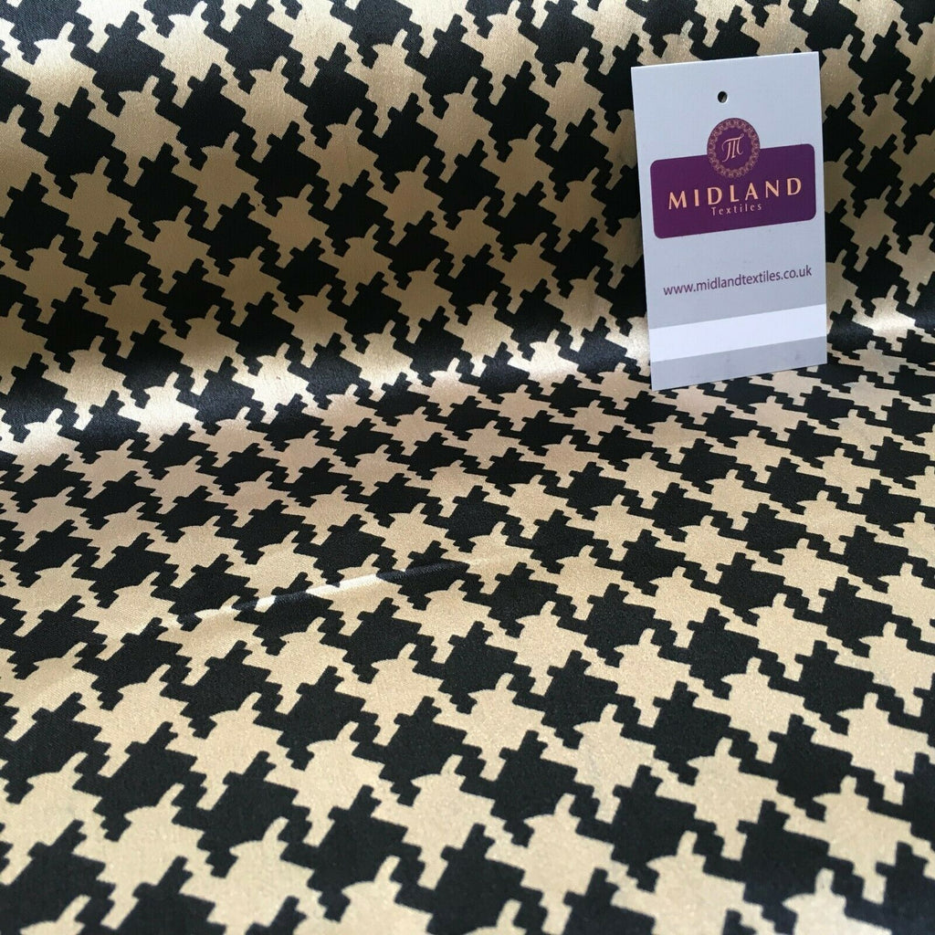 Black and Gold Dogtooth Printed Silky Satin Dress Fabric 150cm Wide MR1044-1