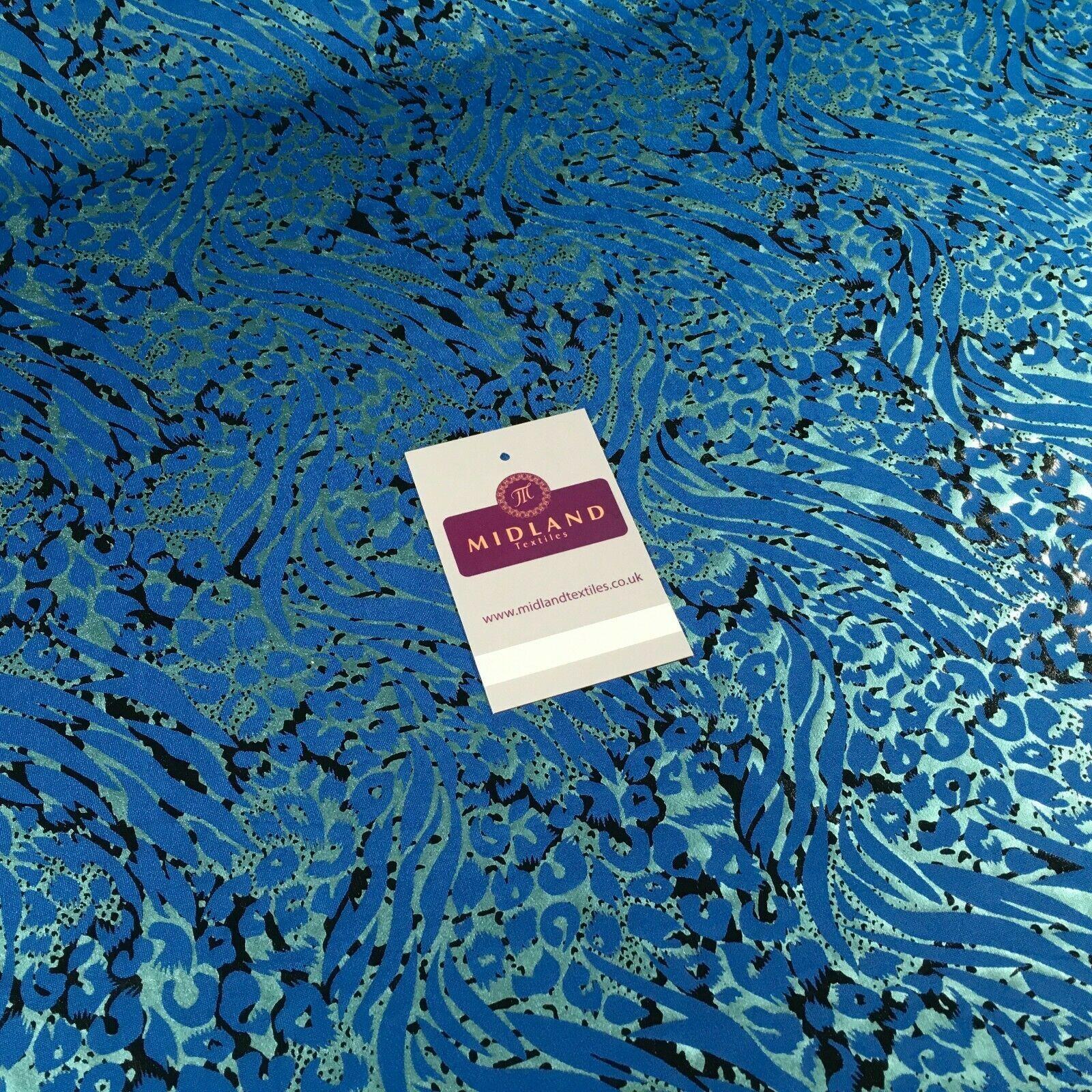 Blue Animal Print Spandex Jersey Foil Stretch Dress Fabric 150cm MU1303