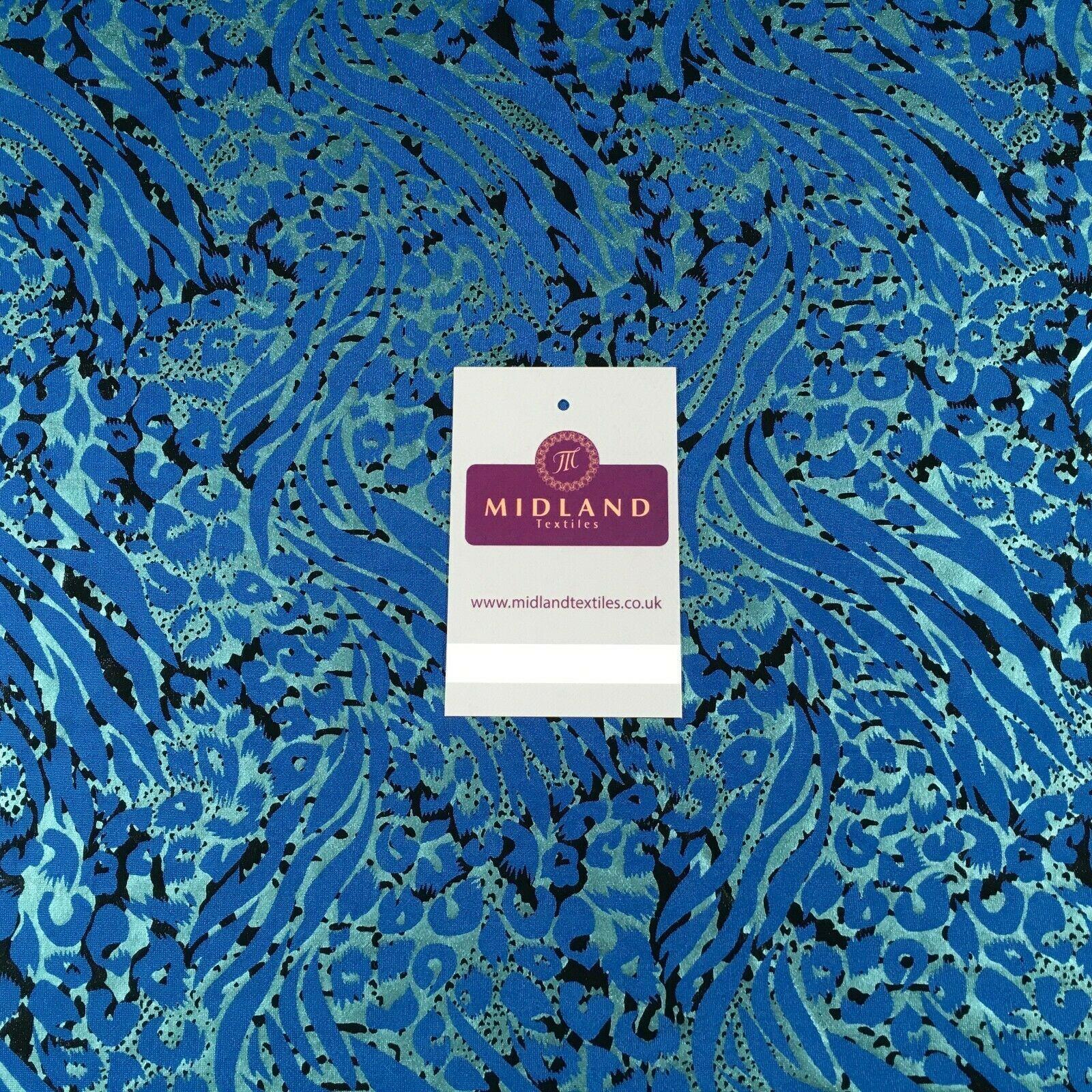 Blue Animal Print Spandex Jersey Foil Stretch Dress Fabric 150cm MU1303
