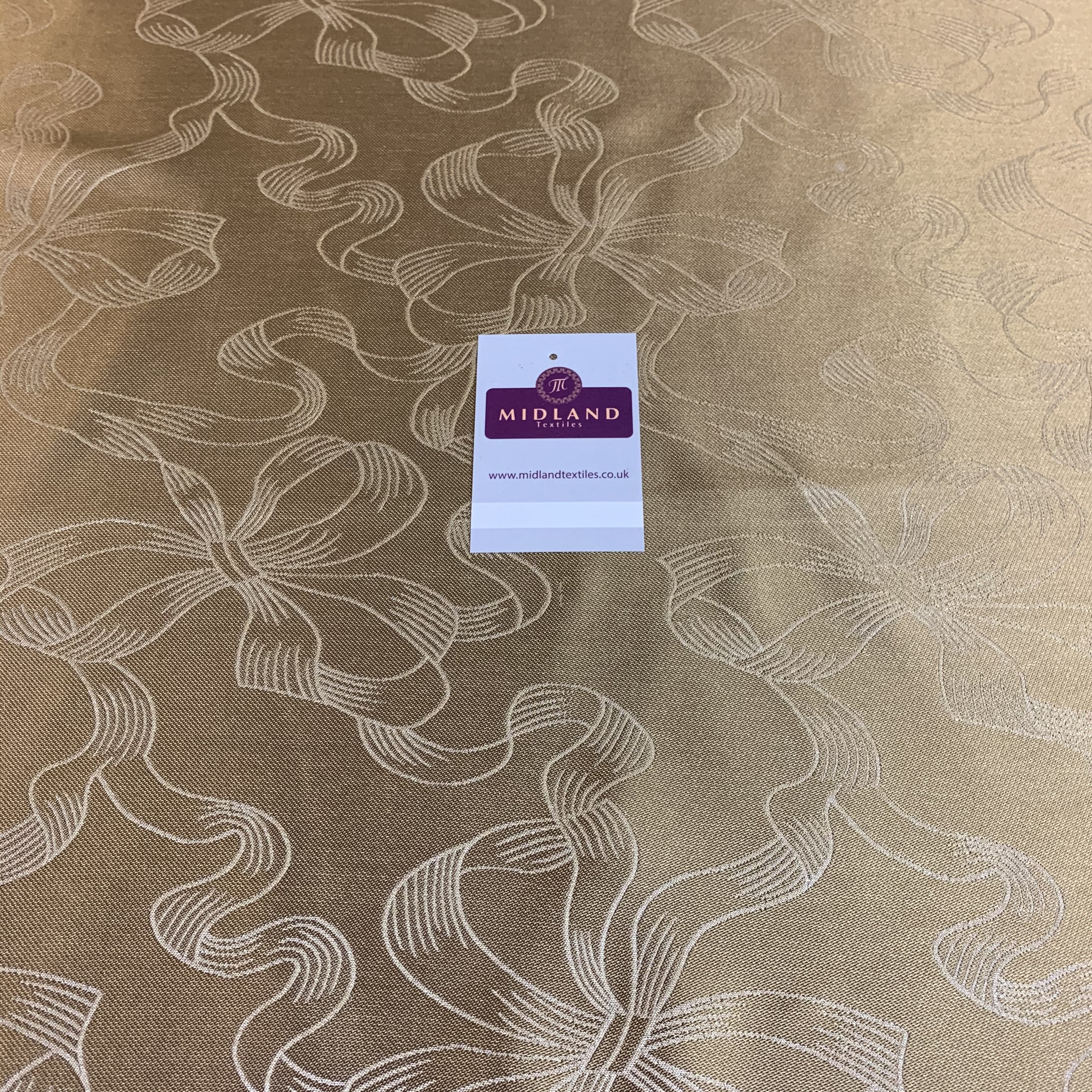 Gold Ribbon and Bow Metallic jacquard brocade Fabric 110cm Wide M395-27