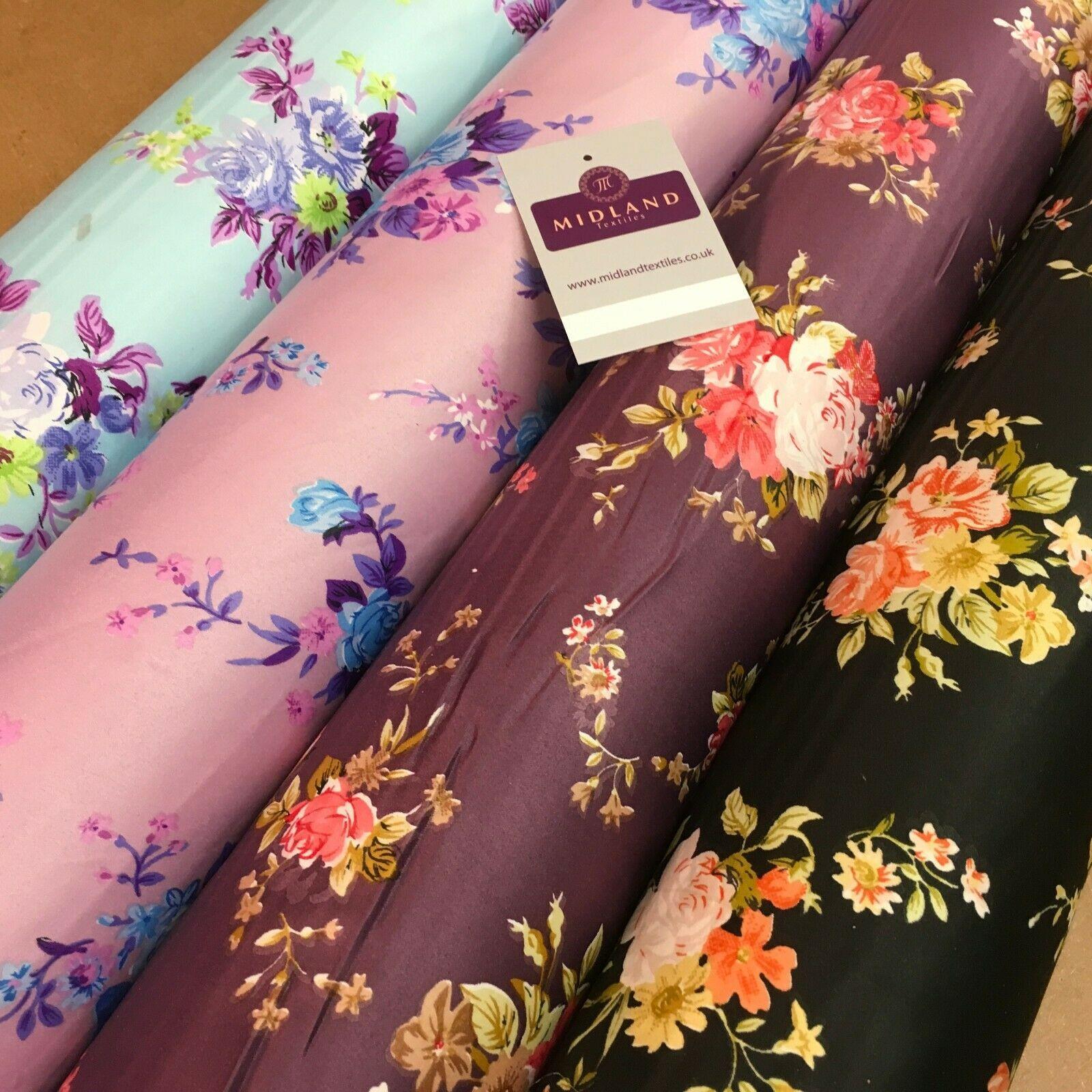 Floral Printed Matt Dull Satin Dress Fabric 147 cm Wide MA1172 Mtex