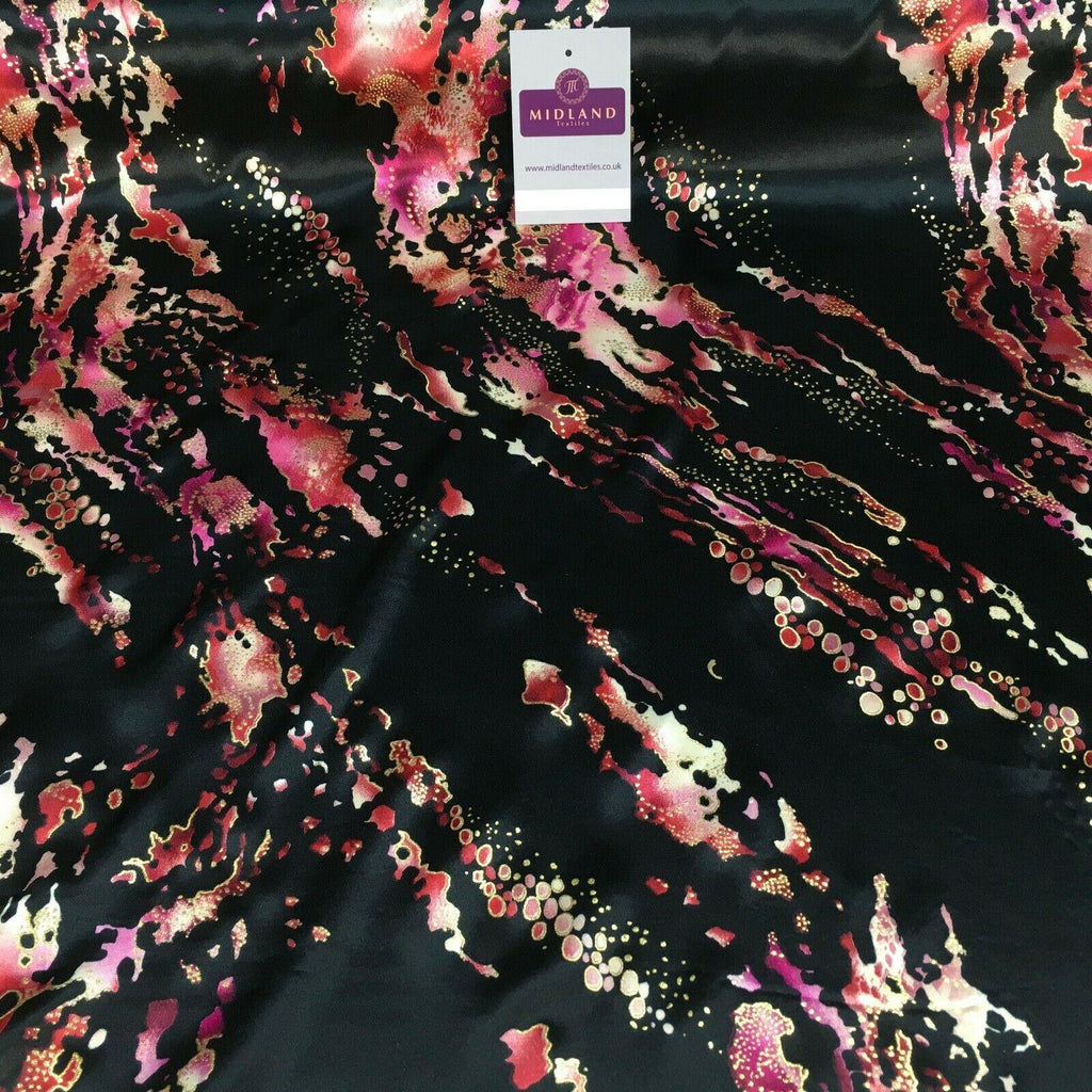 Abstract Gold foil Printed Satin Chiffon Dress Fabric 111cm MA1187 Mtex