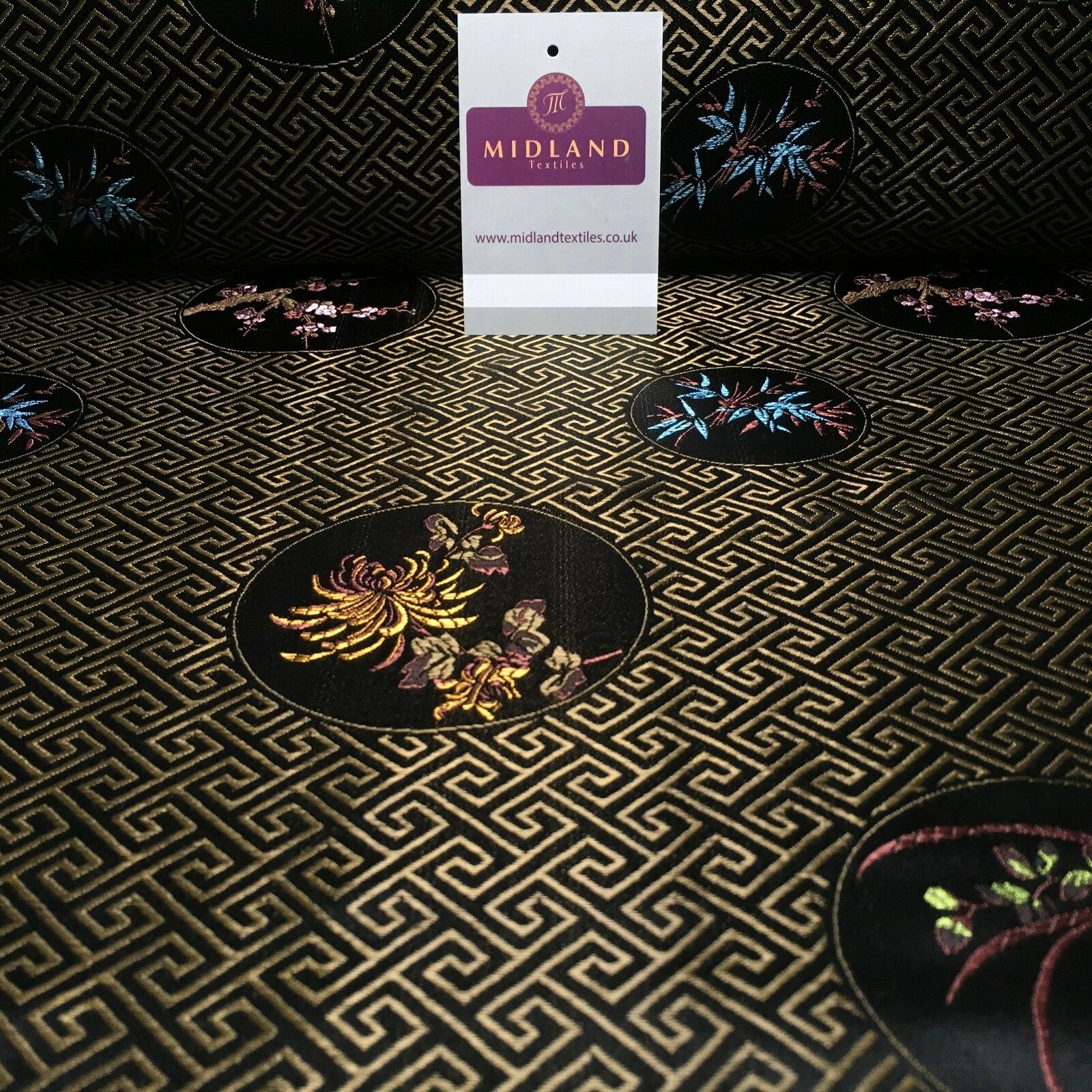 Greek Key Chinese brocade Silky Smooth Satin fabric 45' M663 Mtex